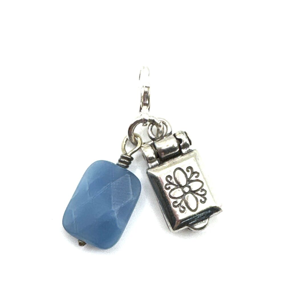 Brighton Fortune Flower Box Opens & Rectangle Blue Bead Custom Silver Clip Charm